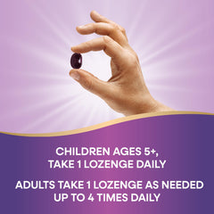 Packaging displaying a 3-pack and 24 lozenges per bottle