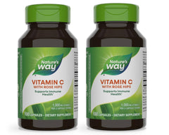 Nature's Way Vitamin C with Rose Hips bottle showing 1000 mg per 2-capsule serving