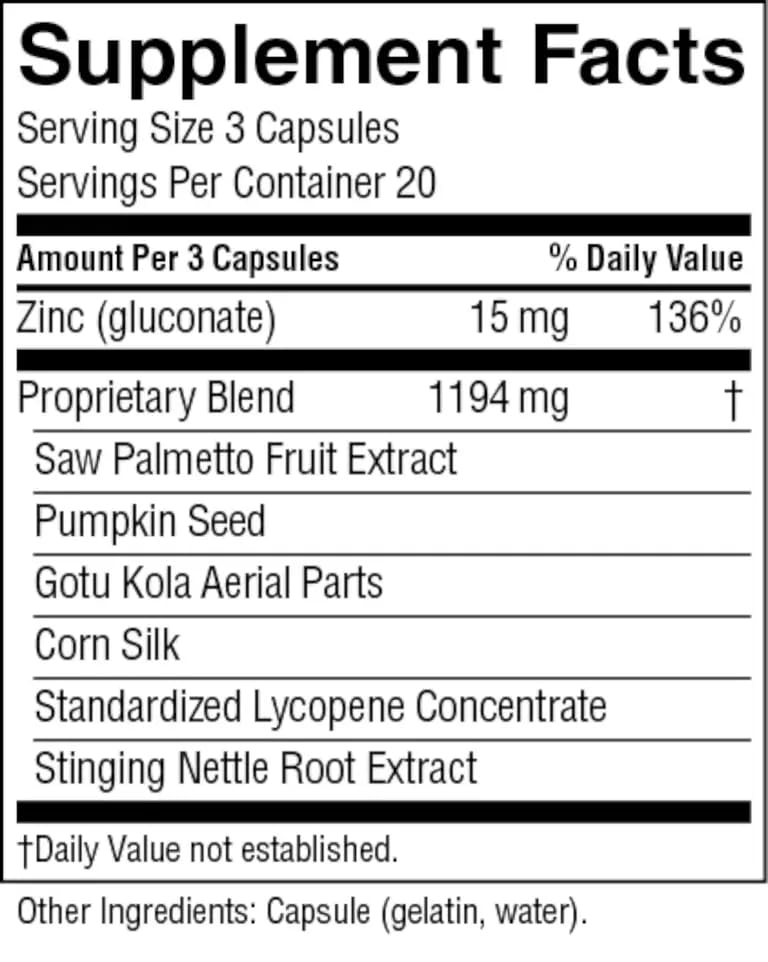 Partially visible label and zinc supplement details