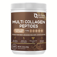 Bottle of Nature Target Chocolate Multi Collagen Peptides with label