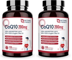 Nature Target CoQ10 200mg softgels with organic olive oil - front view
