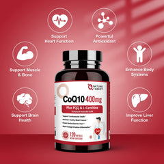 Close-up of CoQ10 softgels with Omega-3s and PQQ