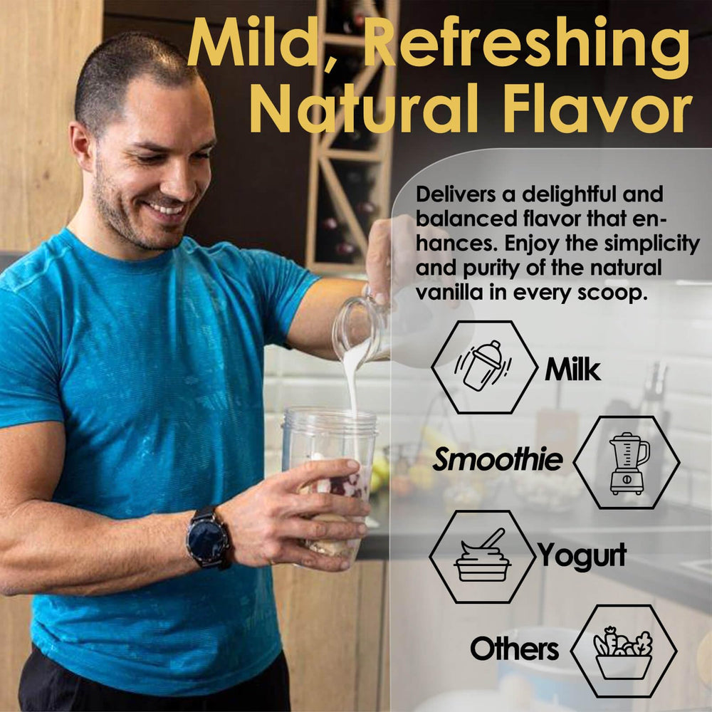 Front-facing view of Nature Target isolate whey protein vanilla packaging