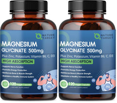 Nature Target Magnesium Glycinate 500mg bottle with zinc and vitamin D3