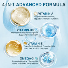 Vitamin A, D3 and E icons for immune and bone health