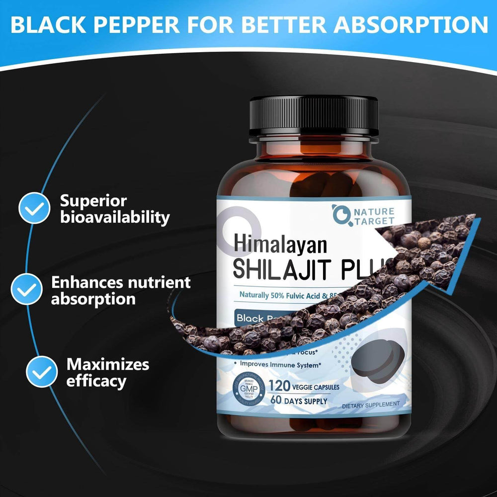 Shilajit capsules with black pepper extract for absorption