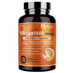 Nature Target Ubiquinol CoQ10 200mg softgels with PQQ and Turmeric bottle