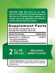 Close-up of Nature's Truth B12 Sublingual Liquid Drops bottle with 10,000 mcg label