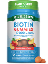 Nature's Truth Biotin Gummies bottle front with peach flavor label