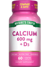 Nature's Truth Calcium 600 mg with Vitamin D3 coated caplets bottle