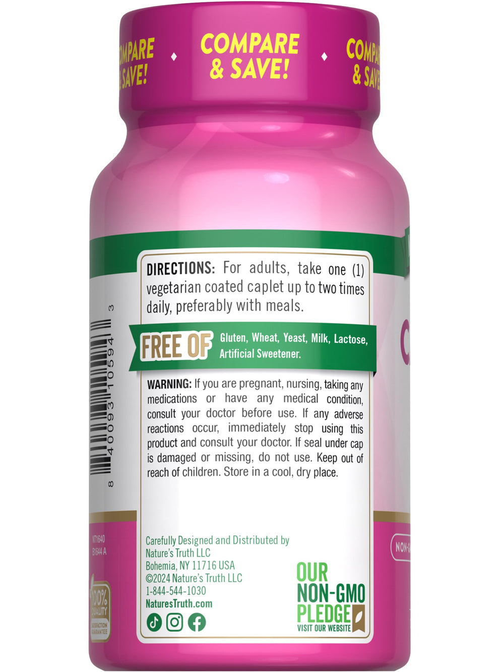 Front view of Nature's Truth calcium bottle with caplets