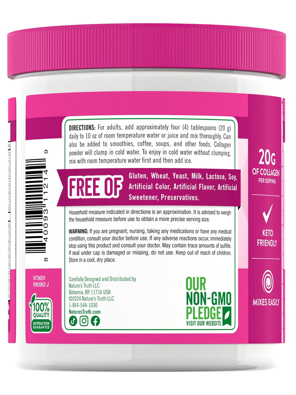 Non-GMO and allergen-free icons on Nature's Truth Collagen Powder packaging