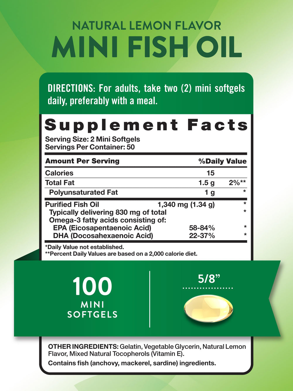 Lemon-flavored burpless mini fish oil softgels close-up