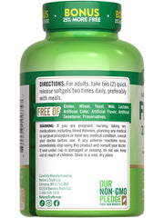 Lemon flavor omega-3 fish oil softgels on table with bottle