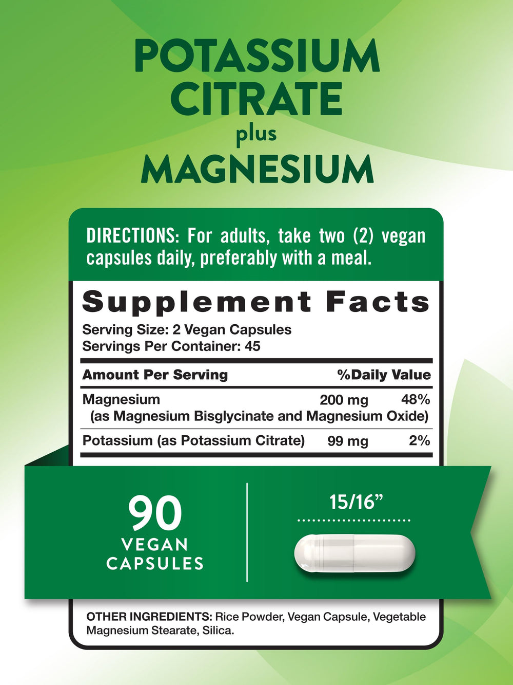 Back label showing supplement facts for potassium and magnesium
