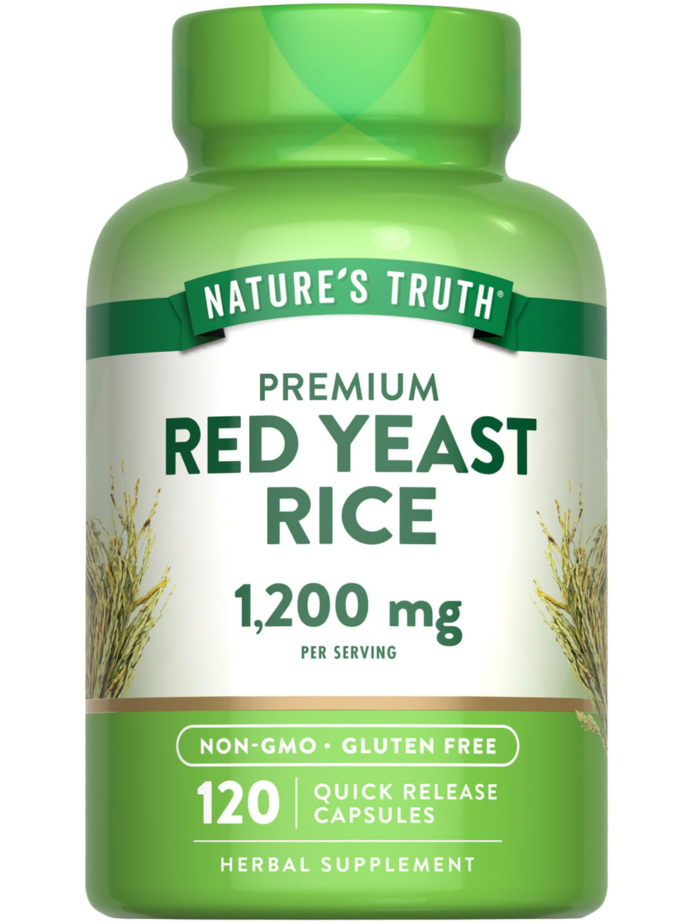 Bottle of Nature's Truth red yeast rice capsules with 1200 mg per serving