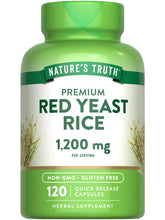 Bottle of Nature's Truth red yeast rice capsules with 1200 mg per serving