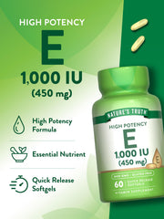 Non-GMO and Gluten Free icons on Nature's Truth Vitamin E label