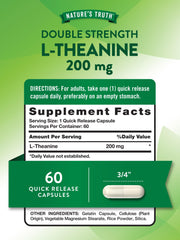 Back panel of Nature's Truth L-Theanine 200 mg bottle showing supplement facts