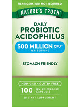 Front of Nature's Truth Probiotics bottle for men and women with 100 capsules and 500 million CFU