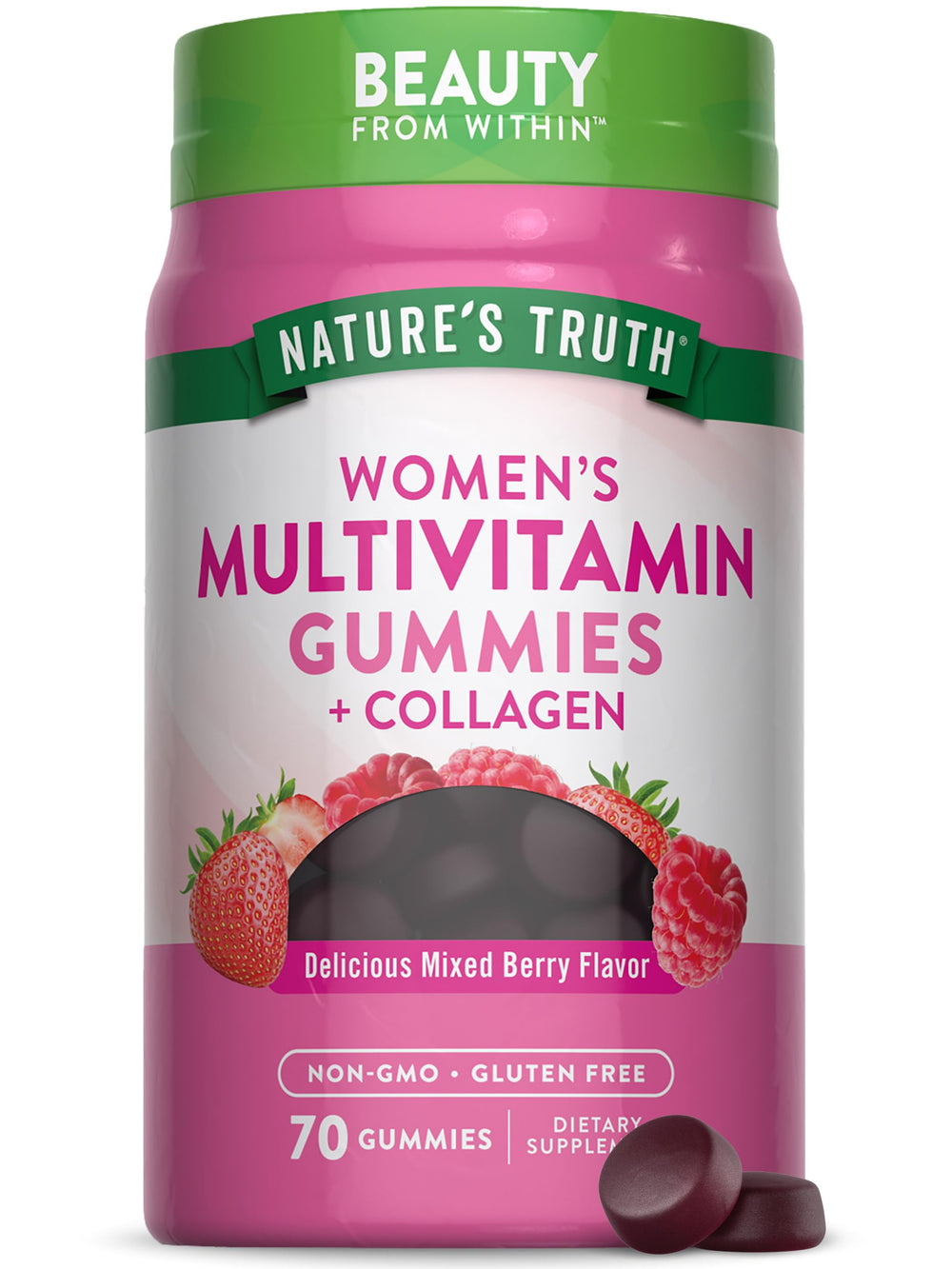 Bottle of Nature's Truth Women's Multivitamin Gummies with Collagen & Biotin, 70 count