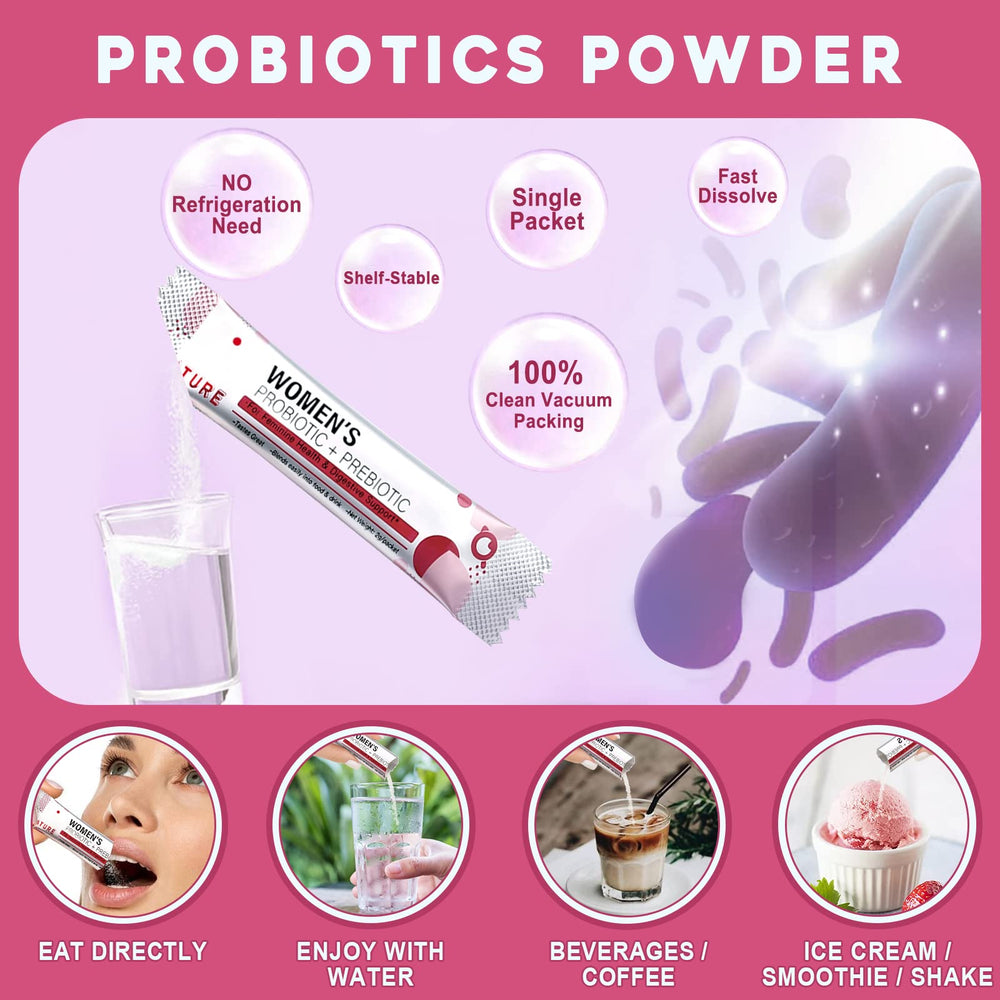 Shelf-stable probiotic powder in a glass of water