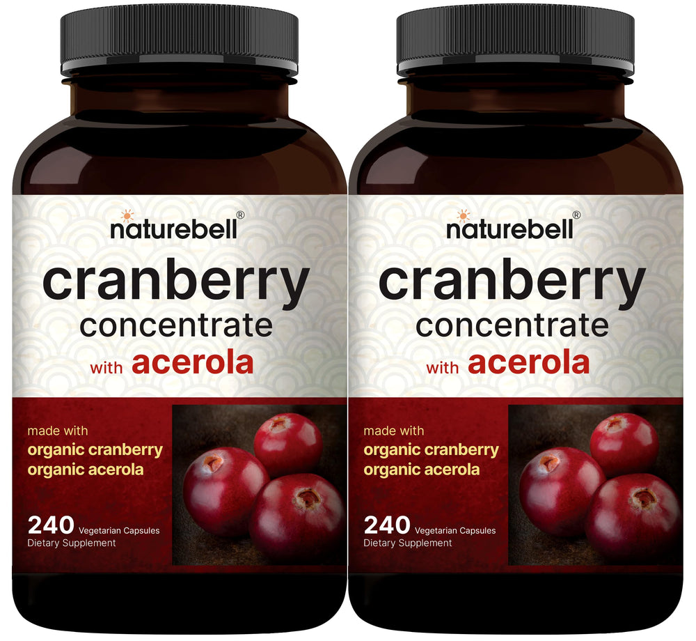 NatureBell 2 Pack Cranberry Pills bottle with 36000mg cranberry extract and acerola
