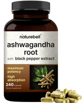 NatureBell Ashwagandha with Black Pepper bottle and 240 capsules