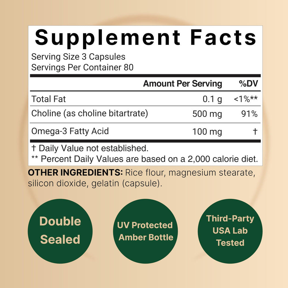 NatureBell Choline 500mg Omega-3 bottle against white background