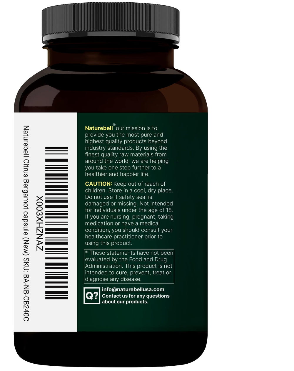 NatureBell Citrus Bergamot 5,000 mg bottle with vegan and non-GMO indicators
