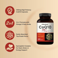 CoQ10 and Omega-3 capsules – side view