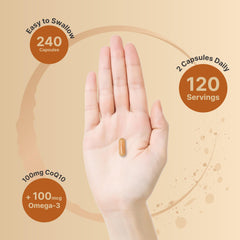 Concept image of energy boost from CoQ10 and Omega-3