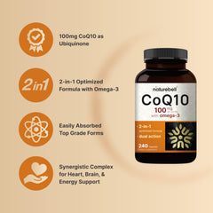 Graphic highlighting heart health benefits of CoQ10 and Omega-3