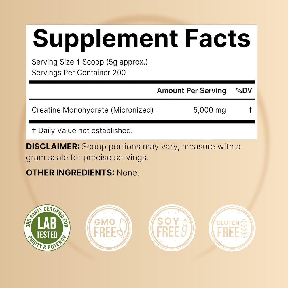 Creatine monohydrate bottle on white background