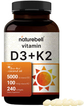 NatureBell D3 and K2 softgels 5000 IU with 240-count bottle