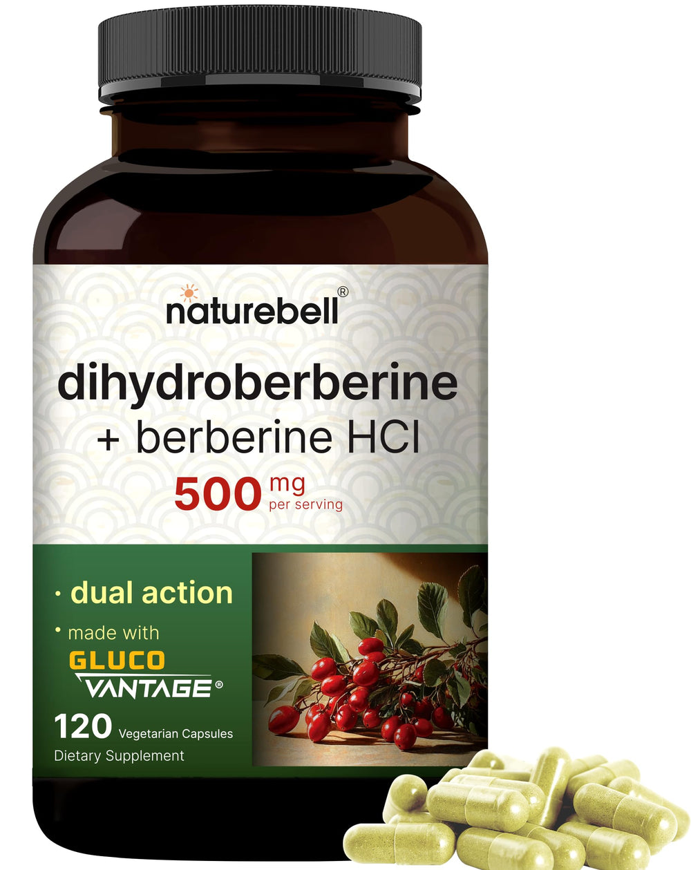 NatureBell DHB Berberine HCl 500mg bottle - hero image