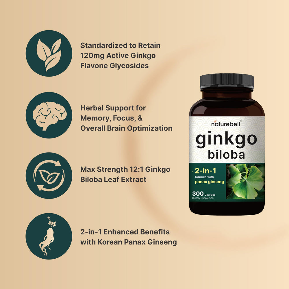 Close-up of NatureBell Ginkgo Biloba 6000mg capsules
