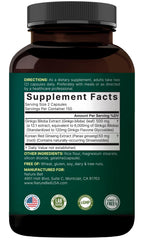 Label highlighting 120mg active ginkgo flavone glycosides per serving