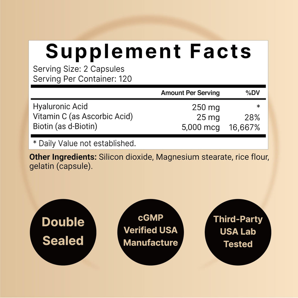 Ingredients panel for NatureBell Hyaluronic Acid supplement