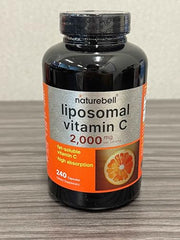 Back of NatureBell Liposomal Vitamin C 2000mg bottle showing label