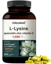 Bottle of NatureBell L-Lysine 1000mg capsules with LysGuard immune-support blend
