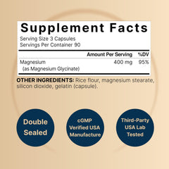 Close-up of NatureBell Magnesium Glycinate 400mg label highlighting chelated magnesium