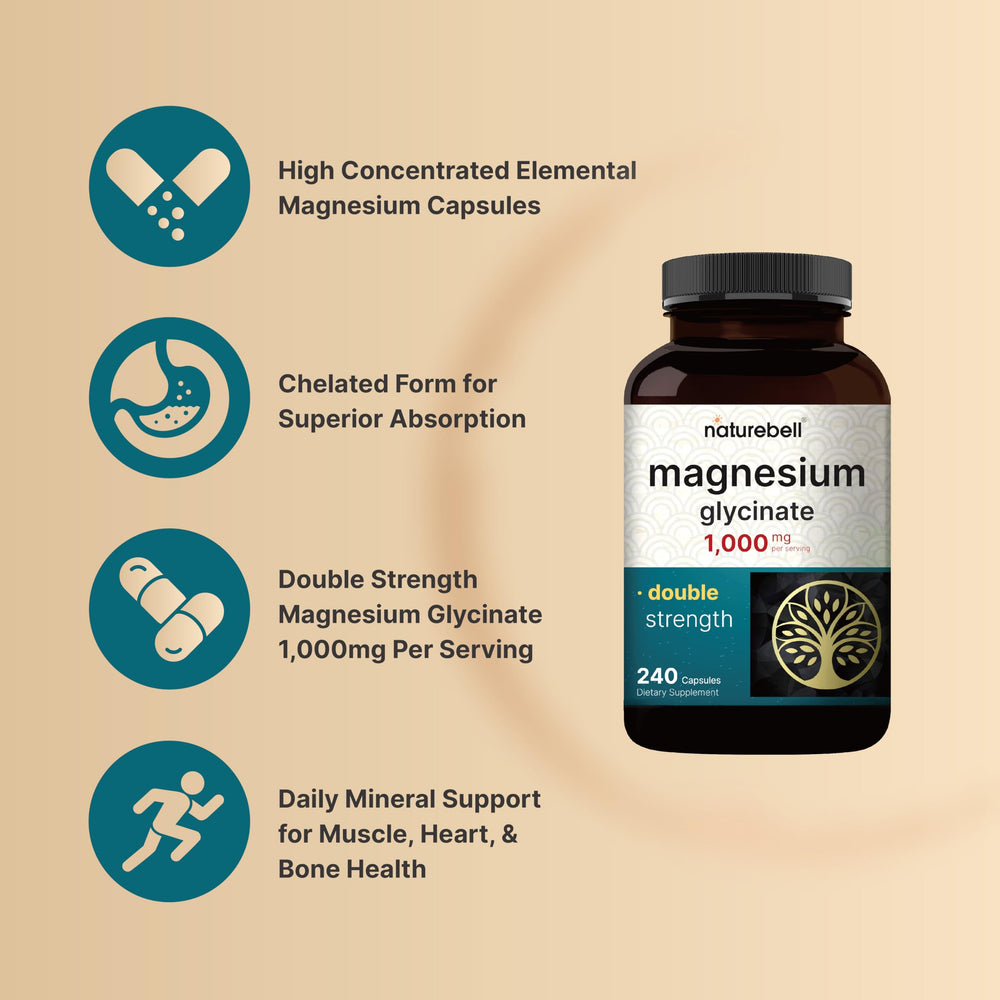 Close-up of NatureBell Magnesium Glycinate capsules