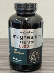 Close-up of magnesium taurate capsules