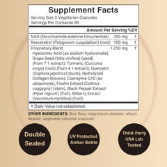 Ingredients overview for NAD+ 1,500mg formula