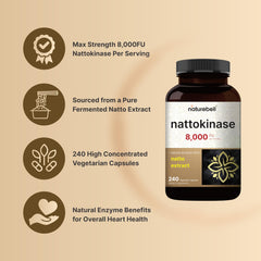 Pile of Nattokinase vegetarian capsules on white background