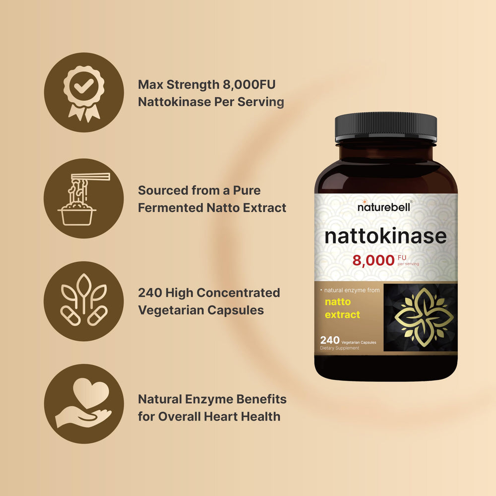 Close-up of nattokinase capsules and label