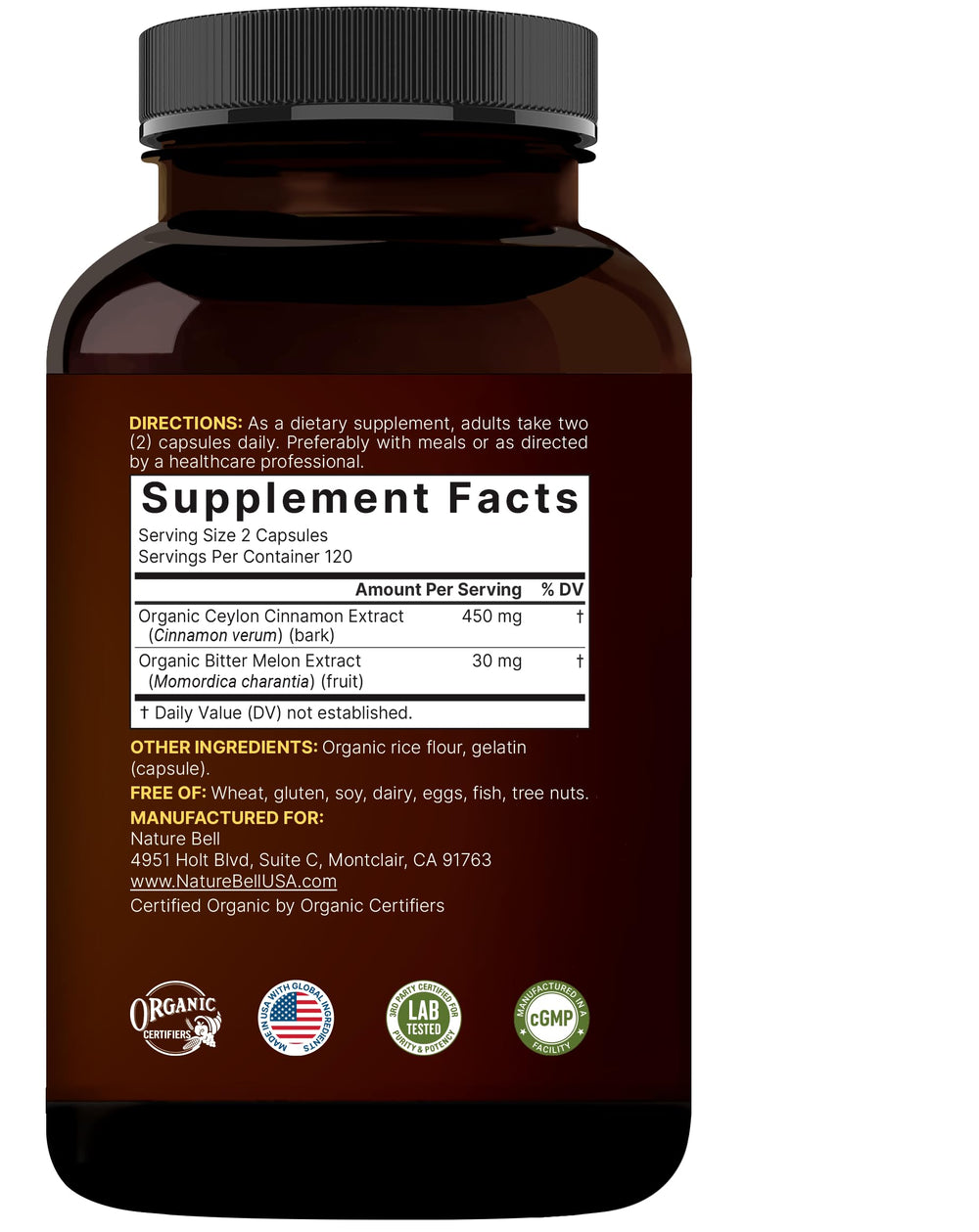 Non-GMO and gluten-free symbols on NatureBell packaging