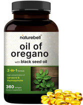 NatureBell oregano oil with black seed oil bottle – front view