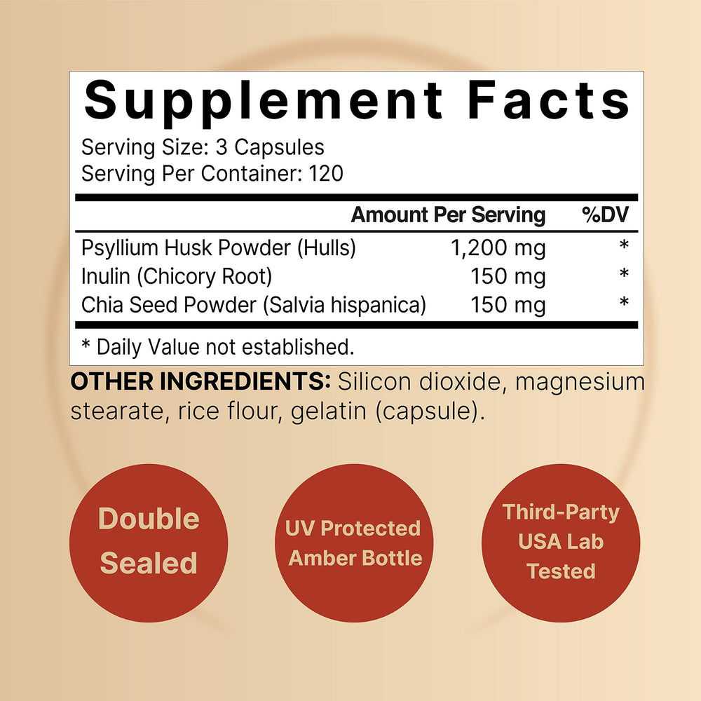 Close-up of psyllium husk fiber capsules